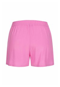 Kurze rosa Shorts aus leichtem Stoff. Mit einem elastischen Bund und einem schlichten, einfarbigen Design ohne Muster oder Akzente.