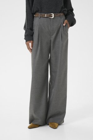 PAULA WIDE PANTS  - Püksid - dark grey melange