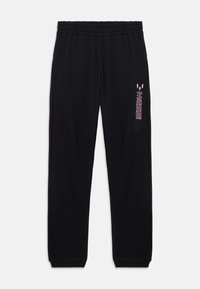 Pantaloni della tuta neri con vita elastica, dotati di testo e logo "MESSI" rosa sul lato sinistro; finitura liscia, orli a gamba affusolata.