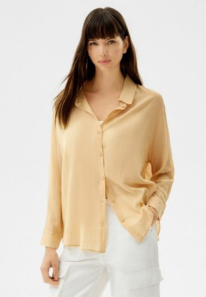LONG SLEEVE RUSTIC EFFECT - Button-down blouse - sand