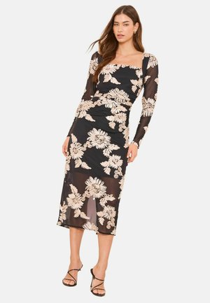 SQAURE NECK ROSE LONG SLEEVE BODYCON MIDI - Etuikleid - black