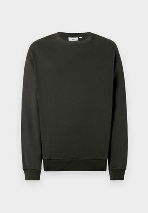 Donkergroen sweatshirt van een zachte katoenmix, met een ronde halslijn, geribbelde manchetten en een ontspannen pasvorm. Geen zichtbare patronen of graphics.