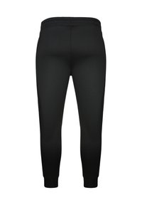 Pantalon de jogging noir ajusté avec taille élastique et poignets aux chevilles, présenté de dos sur un fond blanc uni.