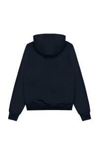 Felpa con cappuccio blu navy dal texture morbido, con polsini e vita a coste. Presenta un cappuccio grande e nessun design o accento visibile.