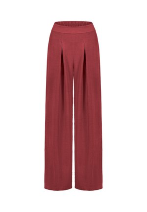 Wide-leg pants in muted red with an elastic waistband and subtle front pleats for a relaxed, flowing fit.