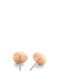 Boucles d'oreilles clous rondes en or rose avec une surface lisse et des tiges en argent. Le design minimaliste met en avant la simplicité et l'élégance.