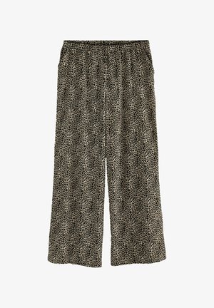 Lepardi mustriga laiad püksid, mis on valmistatud kerge kangaga. Omab elastset vööd ja laia, voolavat lõiget. Prindi värvitoonid on pruun ja must.