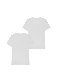 Białe bawełniane t-shirty v-neck, z krótkim rękawem, gładka struktura, lekki materiał, dwupak, minimalistyczny design z małą metką logo.