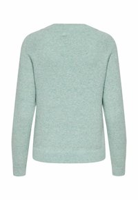 Light green sweater with a soft, textured knit, crew neckline, and long sleeves. Ribbed hem and cuffs complete the design.