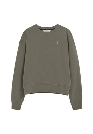 Olivengroene sweatshirt van een katoenmix. Heeft een ronde hals, geribbelde manchetten en een klein wit geborduurd logo op de borst.