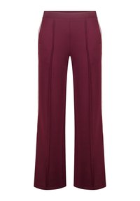 Bordeaux brede broek van zachte stof, met een gladde tailleband en twee zijzakken. Verticale stiksels voegen een subtiele detail toe.