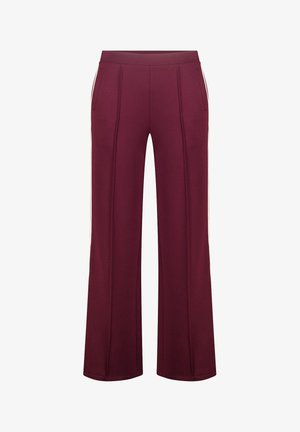 Bordeaux brede broek van zachte stof, met een gladde tailleband en twee zijzakken. Verticale stiksels voegen een subtiele detail toe.