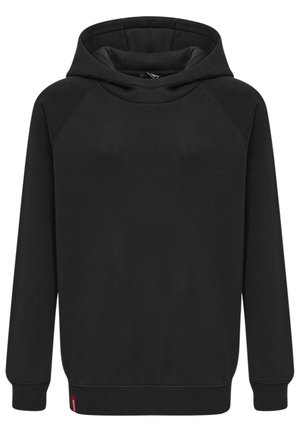 Czarna bluza z kapturem, wykonana z miękkiego materiału, z regulowanym kapturem, długimi rękawami raglanowymi i ściągaczem u dołu z małym logo.