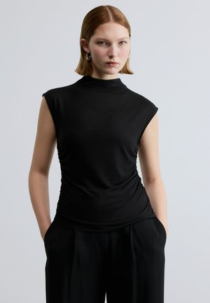 HIGH NECK ROUCHED  - Paprasti marškinėliai - black