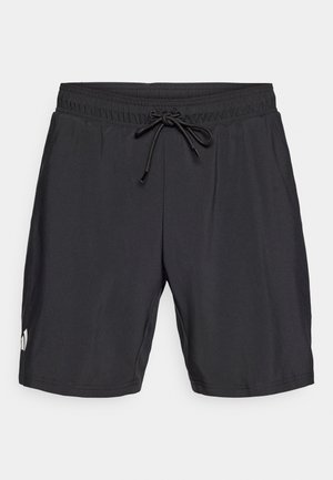 Černé plavkové šortky z hladké, lehké látky. Mají elastický pás se stahovacím provázkem a malou logo na levé straně.