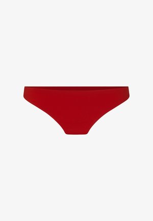 Red low-rise bikini bottom with seamless edges, displayed against a white background.