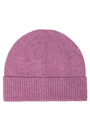 Gebreide beanie in een lichte paarse tint met een geribde omgeslagen manchet. Zachte textuur en afgeronde bovenkant, geschikt voor casual draag.