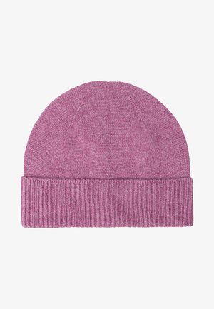 Bonnet en tricot dans une teinte violet clair avec un revers côtelé. Texture douce et sommet arrondi, adapté à un style décontracté.