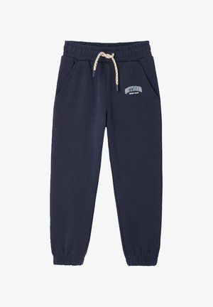 Marineblaue Jogginghose mit elastischem Bund, weißem Zugband, Seitentaschen, elastischen Bündchen und "OUTDOOR SPORT TEAM"-Logo am linken Oberschenkel.