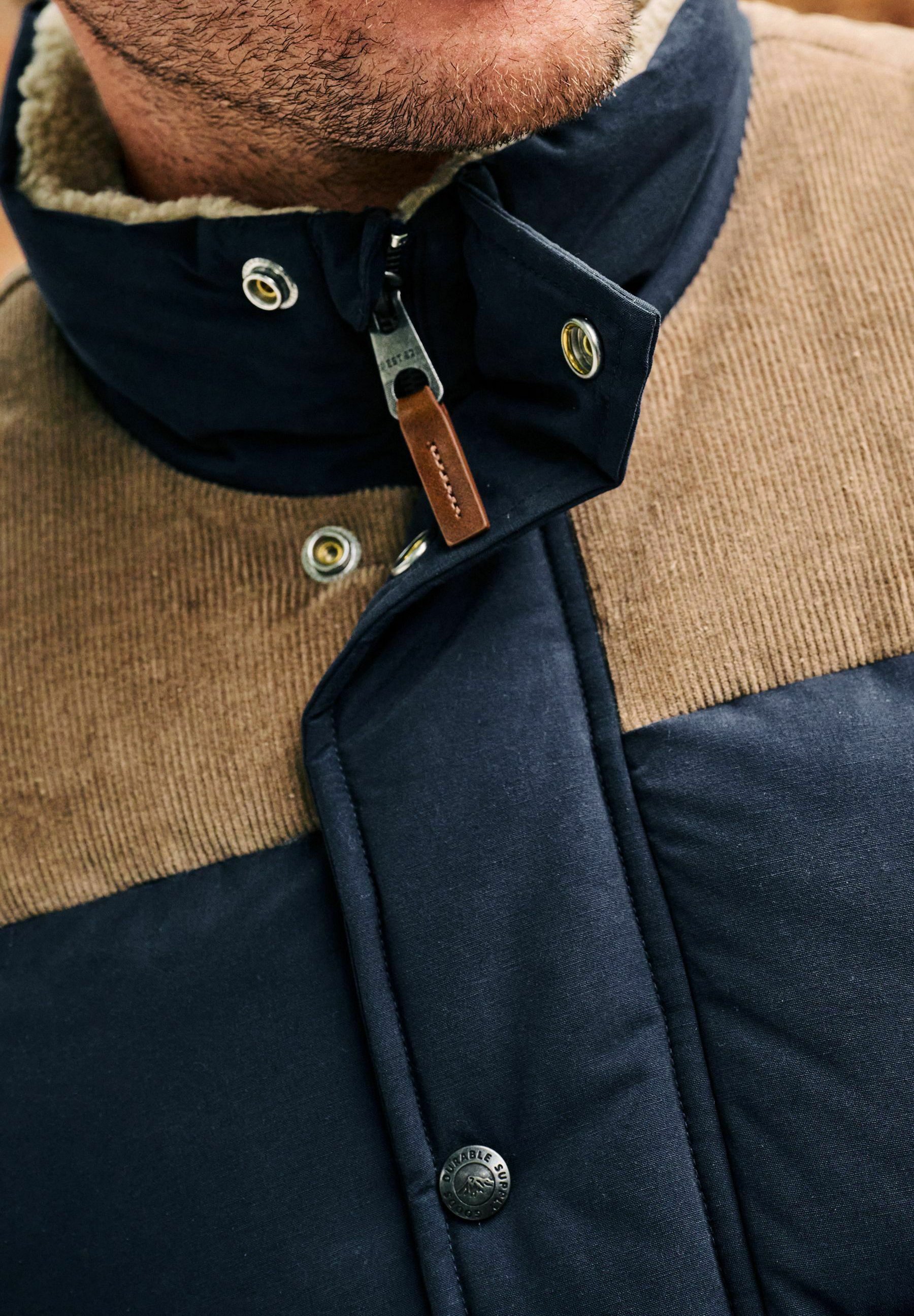 Ivoire/Bleu | Pull sans manche avec chemise tissée - Femme - Pure Laine