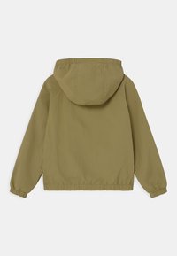 Kapuzejacke in olivgrün, aus leichtem Material gefertigt. Verfügt über elastische Bündchen und Saum, mit einem schlichten Design ohne sichtbare Muster.