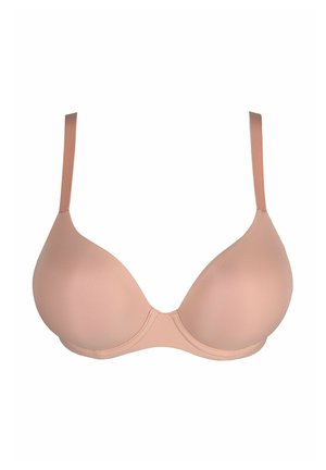 Nagie, lekko usztywniane biustonosze z gładkiego materiału, regulowane ramiączka i klasyczny fason na drucie. Bezszwowe wykończenie dla dyskretnego noszenia.