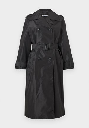 LONG BELTED RAIN WITH LAPEL - Trenchcoat - black