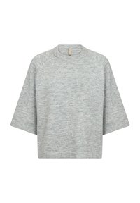 Szara, oversize bluza z okrągłym dekoltem i krótkimi rękawami raglanowymi, wykonana z miękkiego, strukturalnego materiału, z prostym dołem.