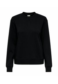 Μαύρη μπλούζα με μακριά μανίκια, crewneck, με ραμμένα μανίκια και τελείωμα, που διαθέτει μια διακριτική ραμμένη τρίγωνη λεπτομέρεια κάτω από τον λαιμό.