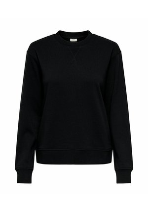 Felpa nera a maniche lunghe con scollo rotondo, dotata di polsini e orlo a coste, caratterizzata da un sottile dettaglio triangolare cucito sotto il collo.