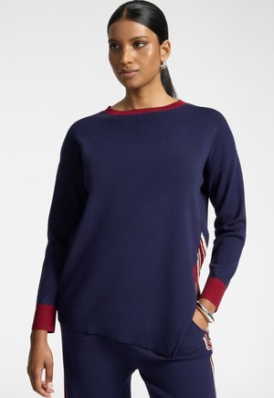 Elena Mirò, MAGLIA CON INSERTO A RIGHE E ORLO ASIMMETRICO - Pullover - blu