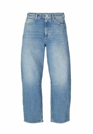 Hellblaue Jeans aus Denim mit entspannter Passform, geradem Bein, fünf Taschen und dezenten Abnutzungsspuren an den Kniebereichen.