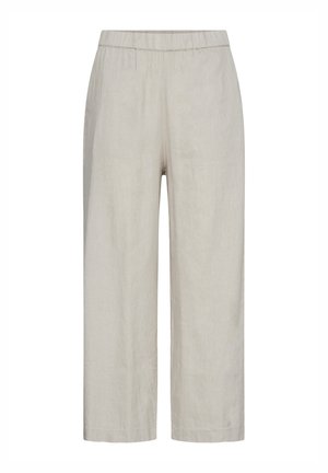 Beige Hose mit geradem Bein und elastischem Bund, gefertigt aus leichtem Stoff, entworfen für den Freizeitgebrauch.