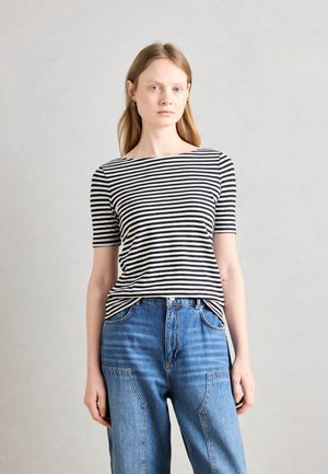 SHORT SLEEVE BOAT NECK STRIPED - T-shirt imprimé - white/black