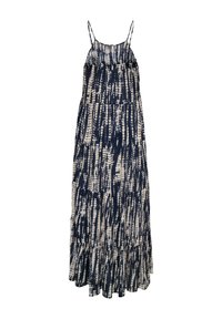 Μακρύ φόρεμα χωρίς μανίκια με λεπτές λωρίδες, με σχέδιο tie-dye σε ναυτικό μπλε και λευκό και σχεδιασμό με στρώσεις και ροή.