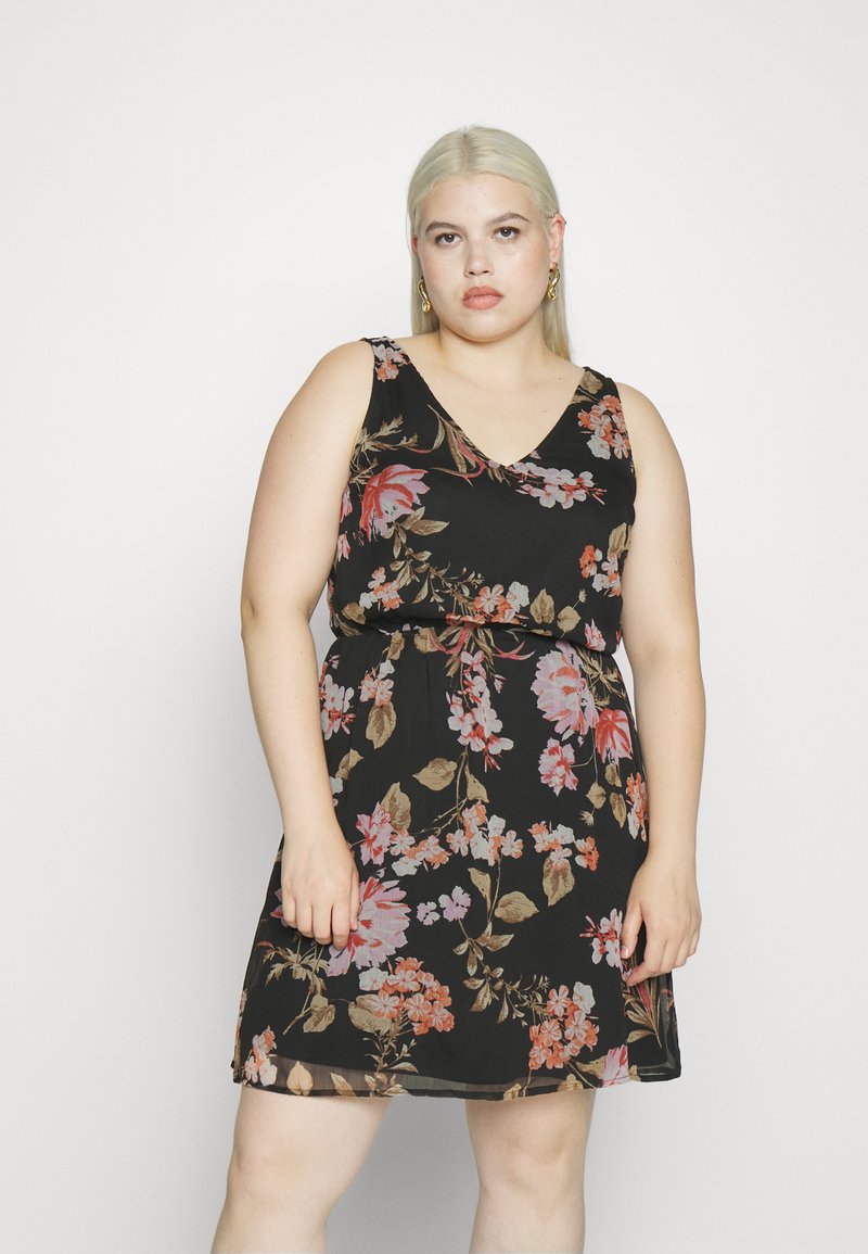 Vero Moda Curve VMWONDA SINGLET SHORT DRESS - Φόρεμα ημέρας - black/pink
