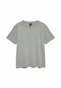 T-shirt grigia a maniche corte realizzata in morbido tessuto di cotone, con scollatura rotonda e leggere scintille di luccichio sulla parte anteriore.