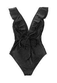 Cupshe RUFFLED V NECK ONE PIECE SWIMSUIT - Badeanzug - black