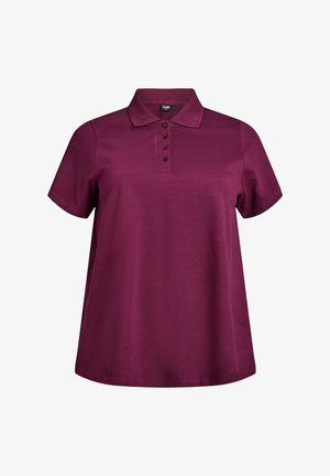 Bordo polo majica s kratkim rukavima, dugmadi na prednjem dijelu i klasičnim ovratnikom. Izrađena od glatkog materijala s opuštenim krojem i bez uzoraka.