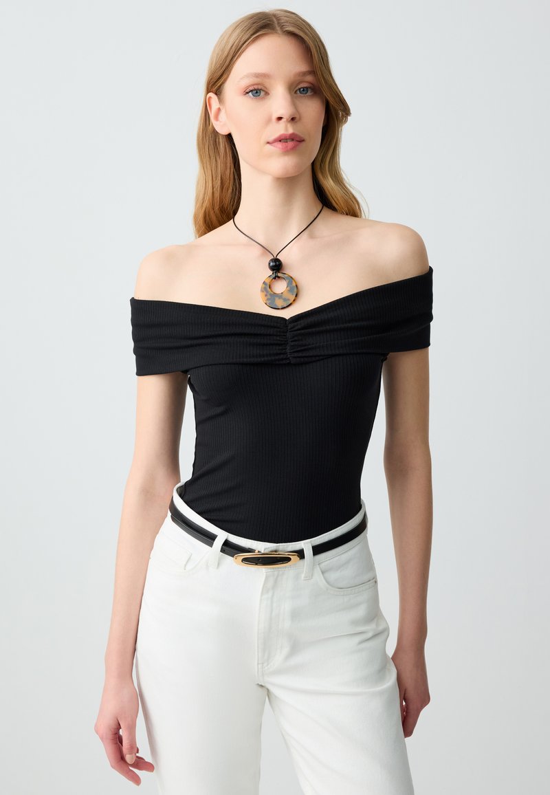 Jimmy Key SLIM FIT BAROT COLLAR - T-shirt con stampa - black