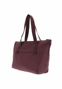 Borsa a tracolla di tessuto viola scuro con doppie spalline e chiusura zip, mostrata su uno sfondo bianco.
