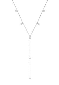 Collier en argent avec une chaîne délicate et cinq accents en forme de diamant, avec une section plus longue au centre.