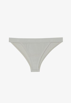 Thong gris clair en tissu côtelé, doté d'une bande douce avec des accents floraux subtils. Design minimaliste avec des bords sans coutures.
