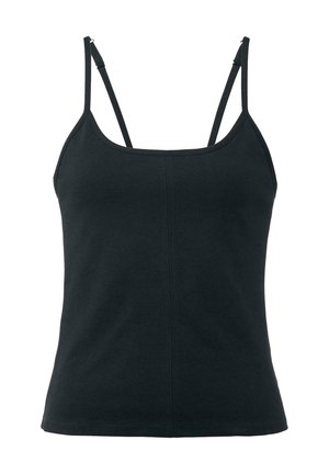 Zwarte katoen camisole met dunne verstelbare bandjes en een aansluitend ontwerp. Heeft een gladde textuur en eenvoudige naaddetails.