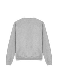 Gray long-sleeve sweatshirt with a crew neck, ribbed cuffs, and waistband. Soft, textured fabric without any visible graphics or embellishments.