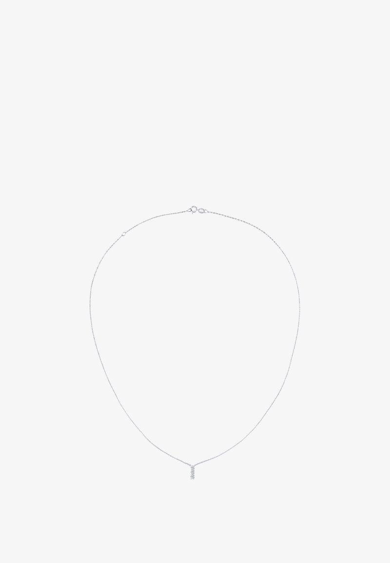 Sølv kædedyse med en delikat vedhæng, der har flere små, runde glitrende accenter. Letvægts, minimalistisk design.