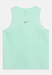 Ljus mintgrön sporttopp i ribbat material, med rund halsringning och en liten guld Nike-logotyp på bröstet.