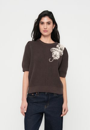 OBJSTAR - T-shirt imprimé - seal brown/white sand