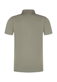 Korte mouw polo shirt van zacht olijfgroen stof, met een geribbelde kraag en een gladde textuur, met een rechte zoom en zonder zichtbare logo's.