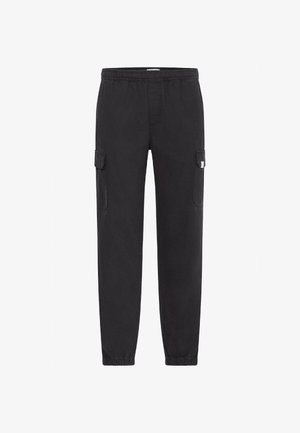 Čierne cargo nohavice vyrobené z bavlny s voľným strihom. Majú elastický pás, dve postranné vrecká a dve cargo vrecká.